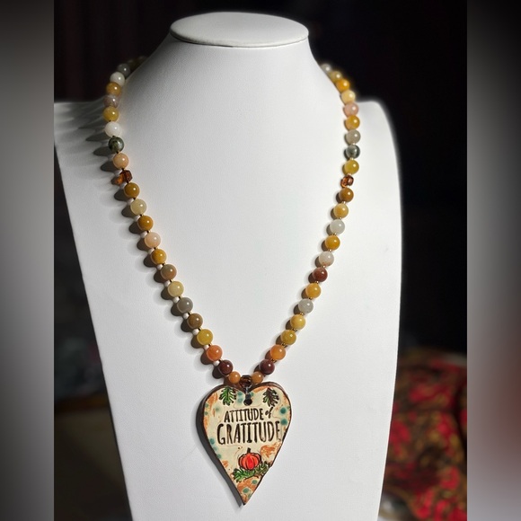 Handmade Jade Necklace with Attitude of Gratitude Pendant 21.5 inches - Picture 1 of 8